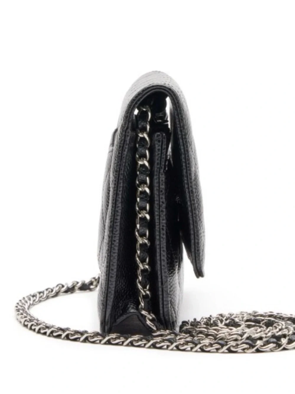 CHANEL Black Quilted Leather Crossbody Wallet with Silver CC